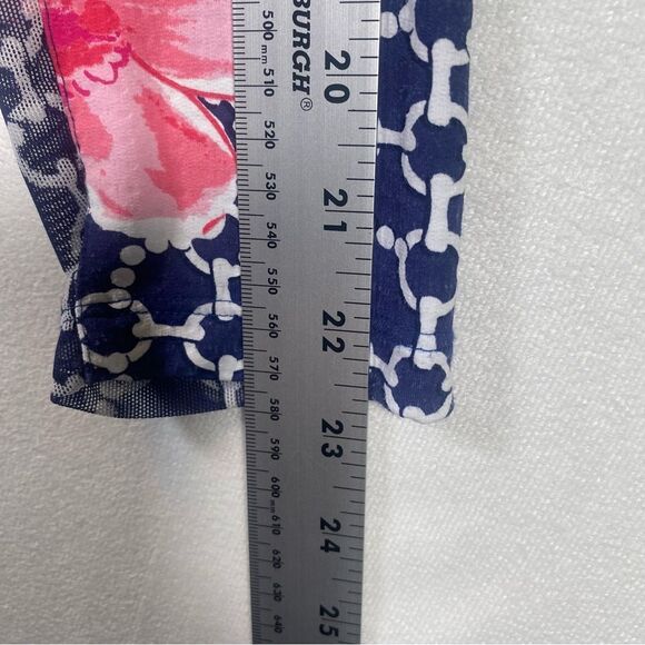 IBKUL 1/4 Zip Long Sleeve Mock Neck Blue/White and Floral Top Size Small - Picture 10 of 10